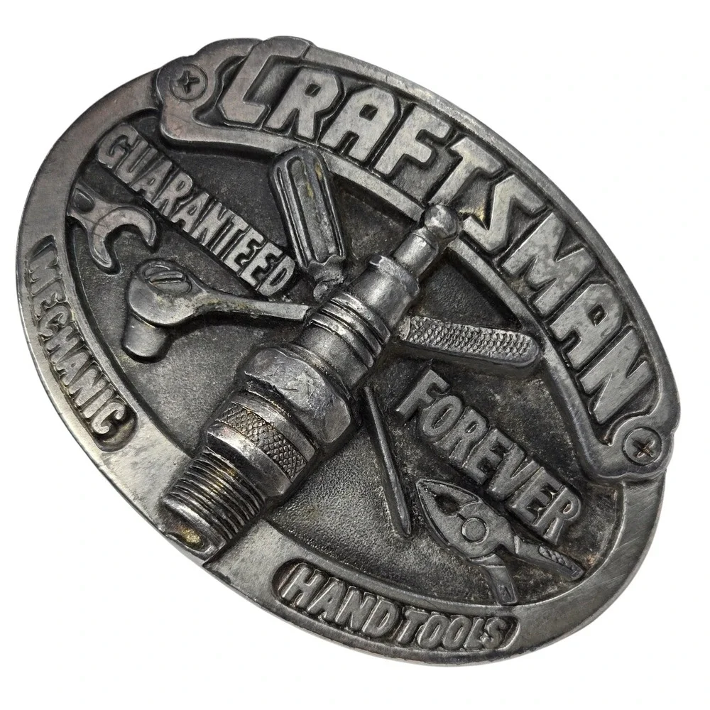 Craftsman Belt Buckle Metal 1993 Mechanic Spark Plug Tool Vintage USA